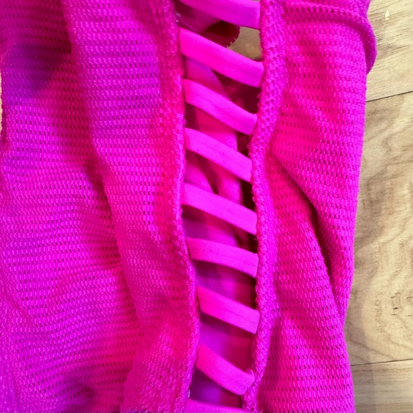 Barbie Pink Hot Pink One Piece Swimsuit Textured With Cutouts NEW - Picture 3 of 6